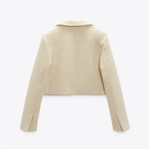 ZARA Parisian Cream Textured Tweed Cropped Crop Blazer - Picture 4 of 9